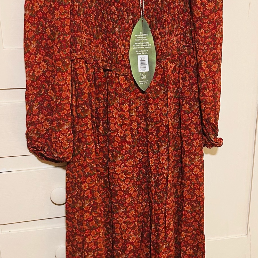 FARM Rio Autumn Floral Long-Sleeve Maxi Dress - Rust & Orange